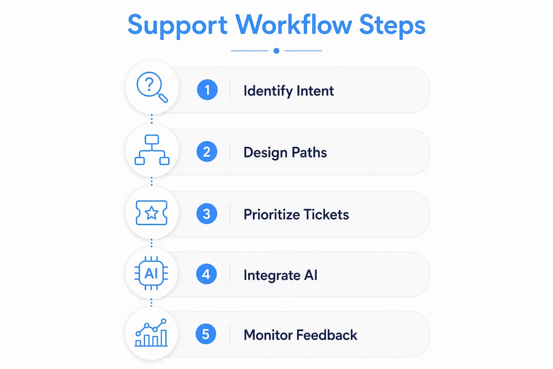 Infographic showing steps to design support workflows