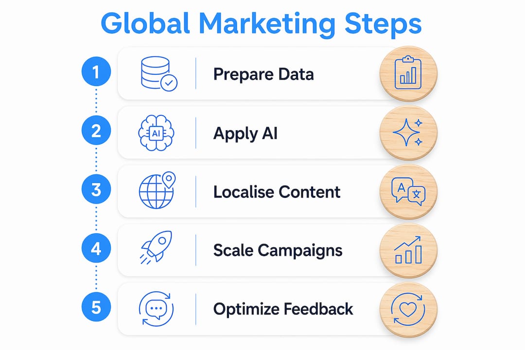 Infographic showing key global marketing process steps