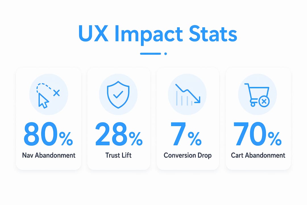 Infographic highlighting key UX statistics in ecommerce