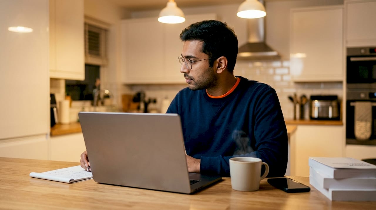 Developer working overnight shift in home office