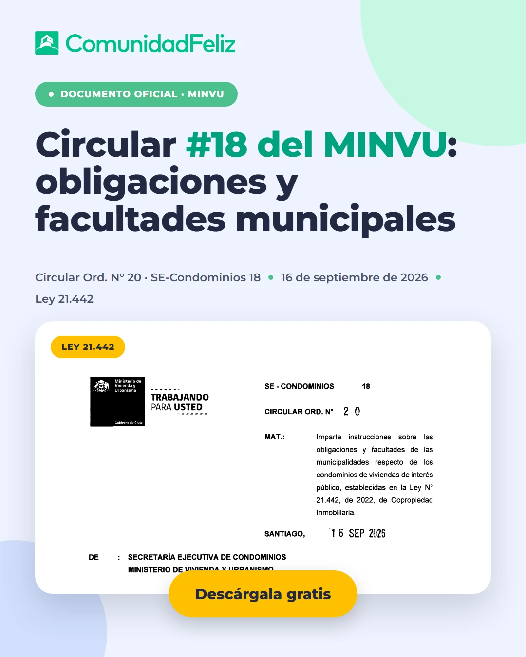 Circular #18 del MINVU sobre obligaciones y facultades de las municipalidades respecto de los condominios de viviendas de interés público