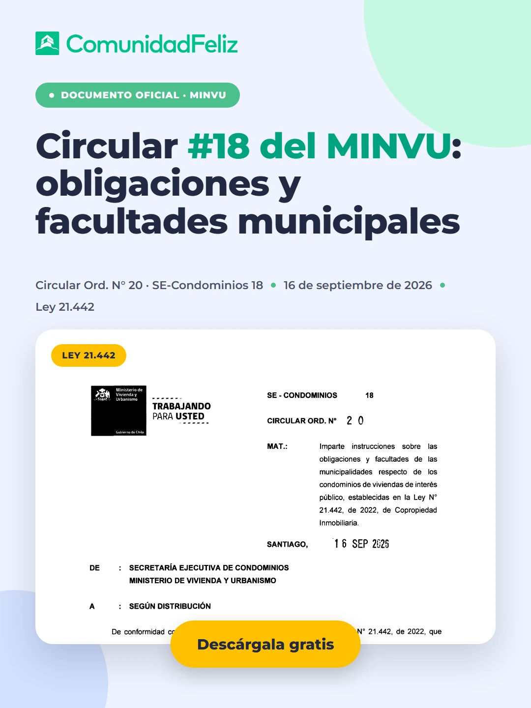 Circular #18 del MINVU sobre obligaciones y facultades de las municipalidades respecto de los condominios de viviendas de interés público