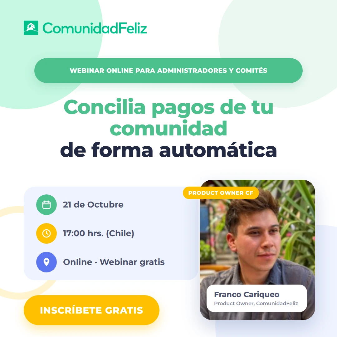 Webinar: Concilia pagos de tu comunidad de forma automática, 21 de octubre 17:00 hrs, con Franco Cariqueo