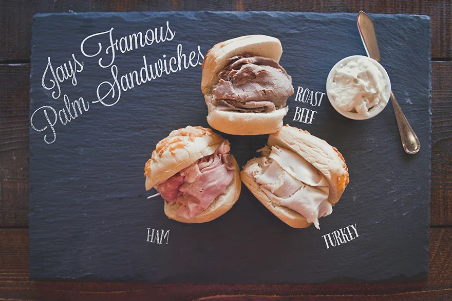 Jay’s Famous Palm Sandwiches on cheese rolls
