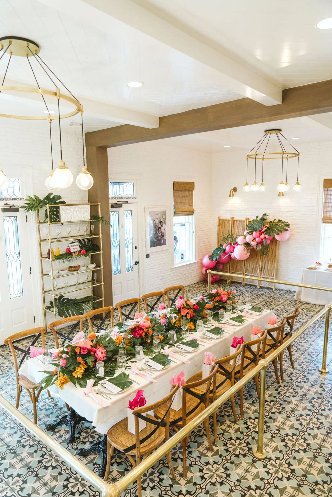 National Girlfriends Day dinner table decorated with tropical flowers