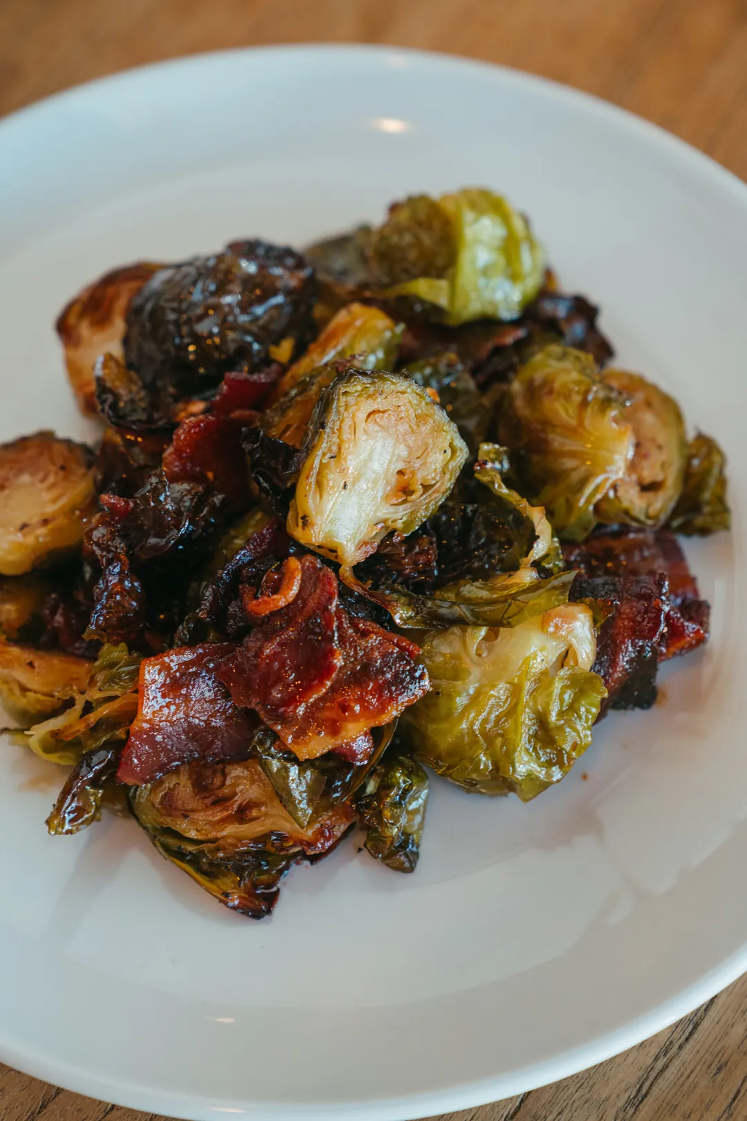 Roasted Brussels sprouts with bacon and dried cranberries
