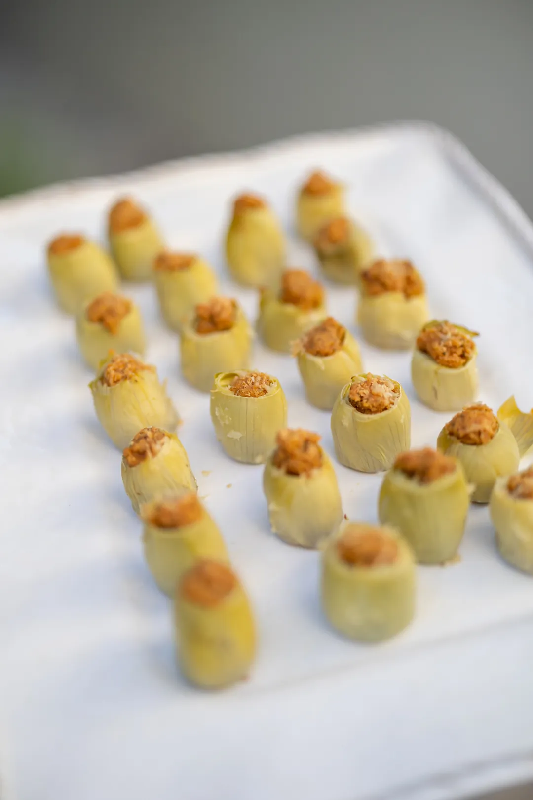 Artichoke hearts filled with seasoned breadcrumbs