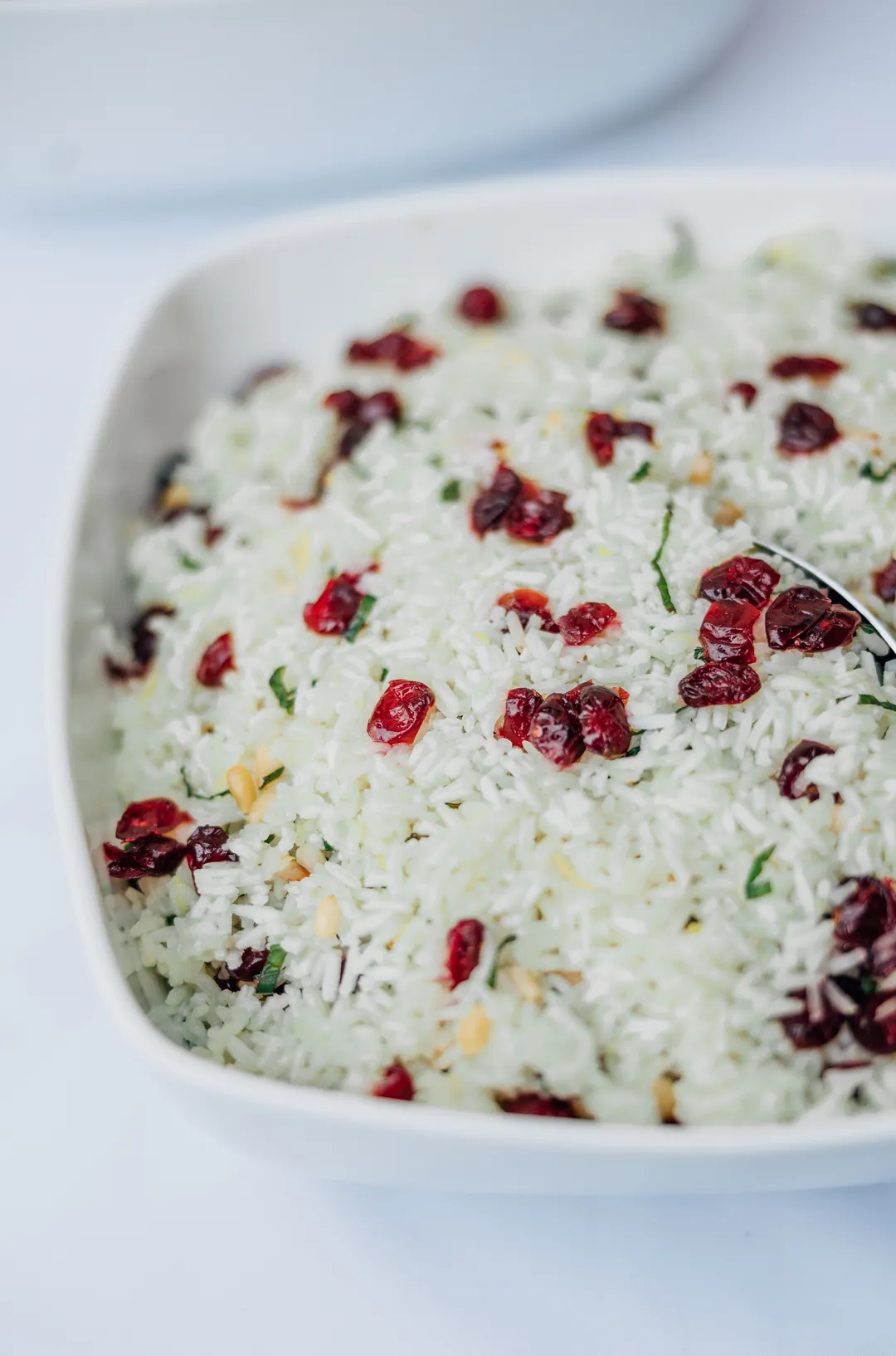 Rice pilaf topped with dried cranberries