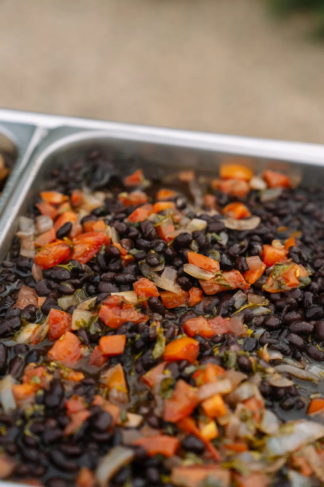 Black beans with diced peppers and onions