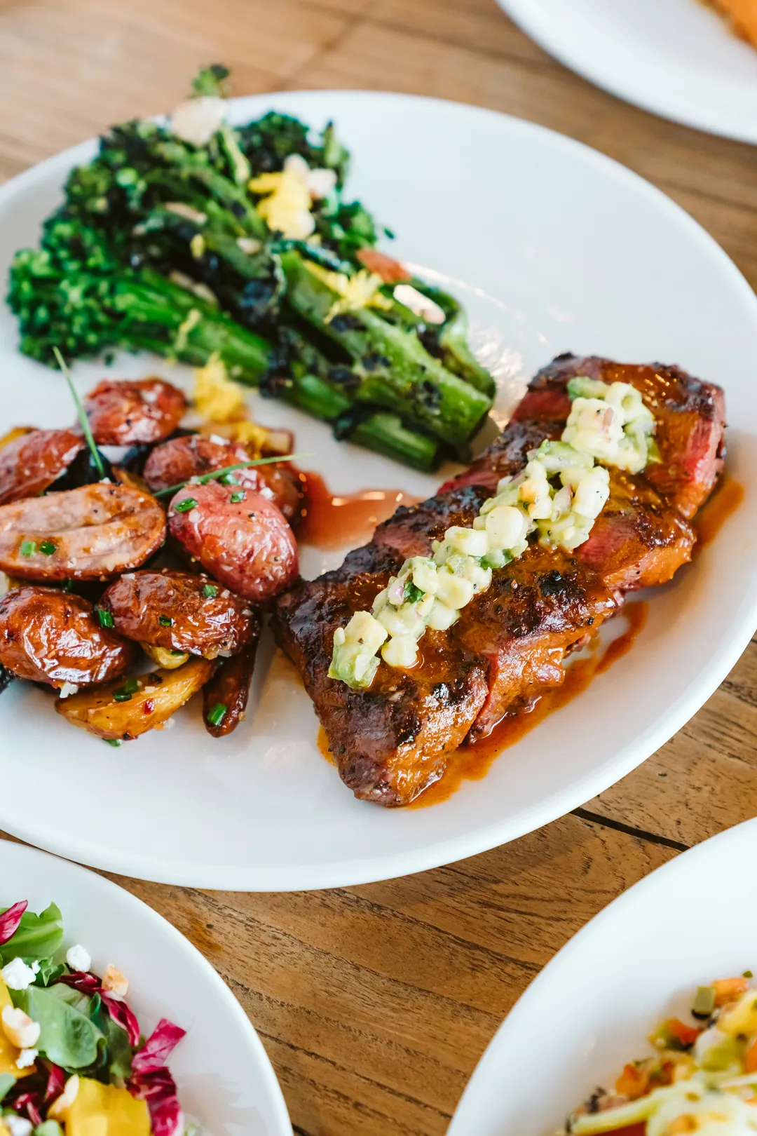 Steak with broccolini and roasted potatoes