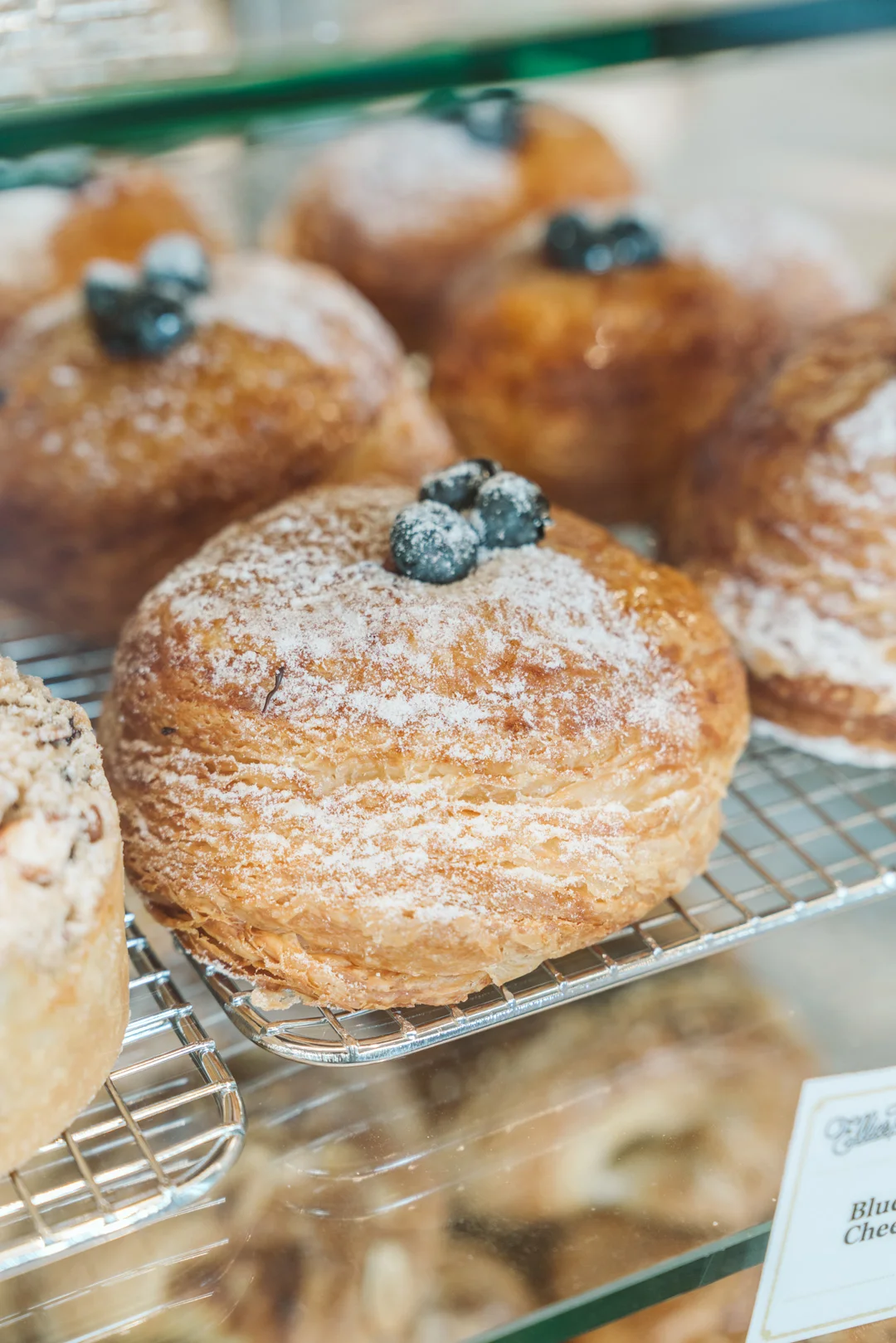 Blueberry pastries dusted with powdered sugar