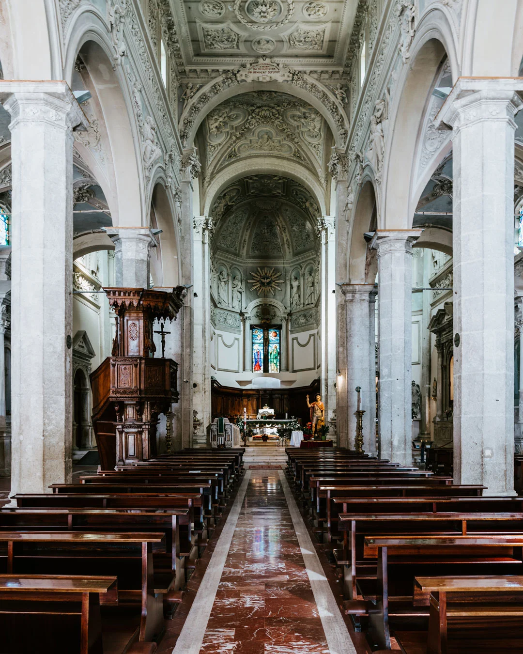 Interior of an ornate stone church