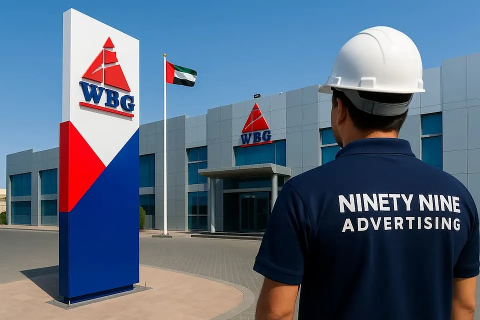 Professional signage installation Abu Dhabi - 3D signboard at commercial building of Makani Mall in Abu Dhabi City