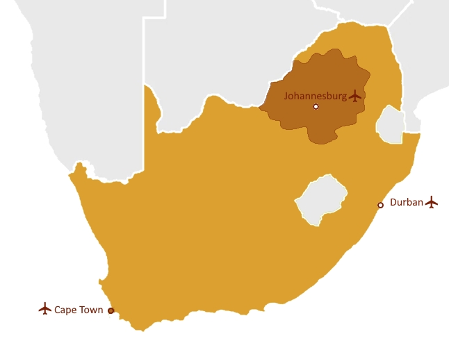 Karte Gauteng und das Highveld