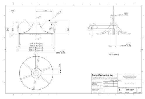EMNOR Mechanical Inc. | Goulds 3175 M Pump Impeller Machining Drawing