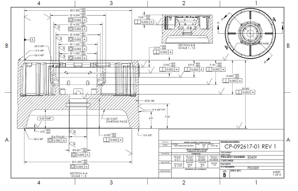 EMNOR Mechanical Inc. | Siemens-Allis-Chalmers Nuclear Safety Motor Endbell Machining Drawing