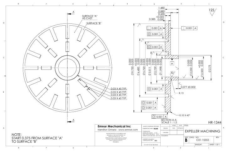 EMNOR Mechanical Inc. | Allen Sherman Hoff Repeller Reverse Engineering Machining Drawing