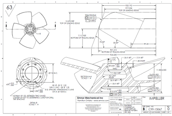EMNOR Mechanical Inc. | Sulzer and Fairbanks Morse Vertical Pump Impeller Production Drawing