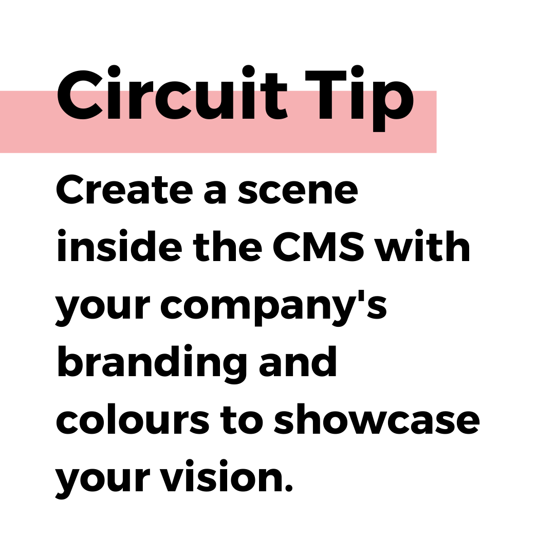 Circuit tip. Create a scene inside the CMS with your company's branding and colours to showcase your vision.