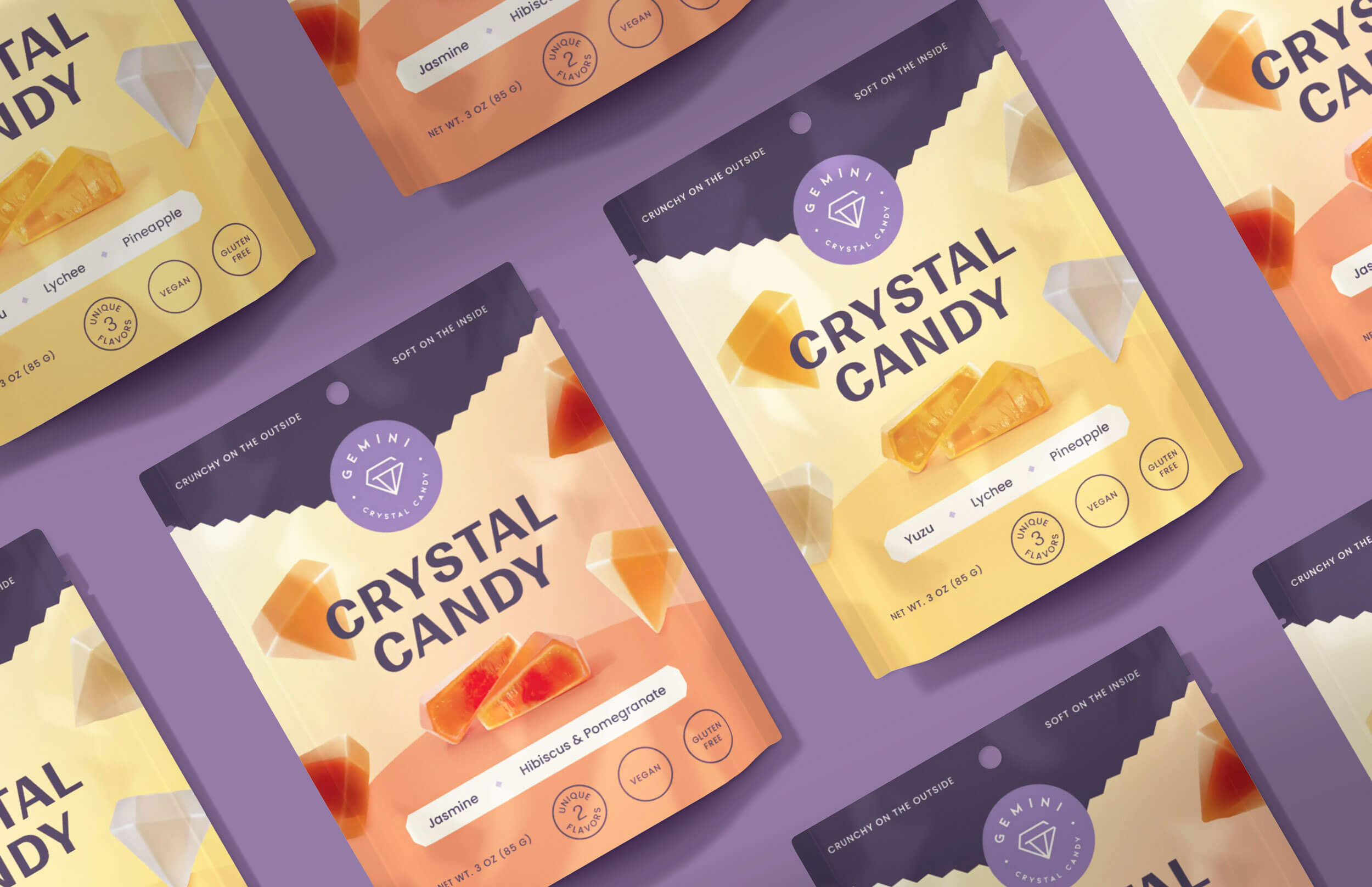 Gemini Crystal Candy pouch packaging mockup