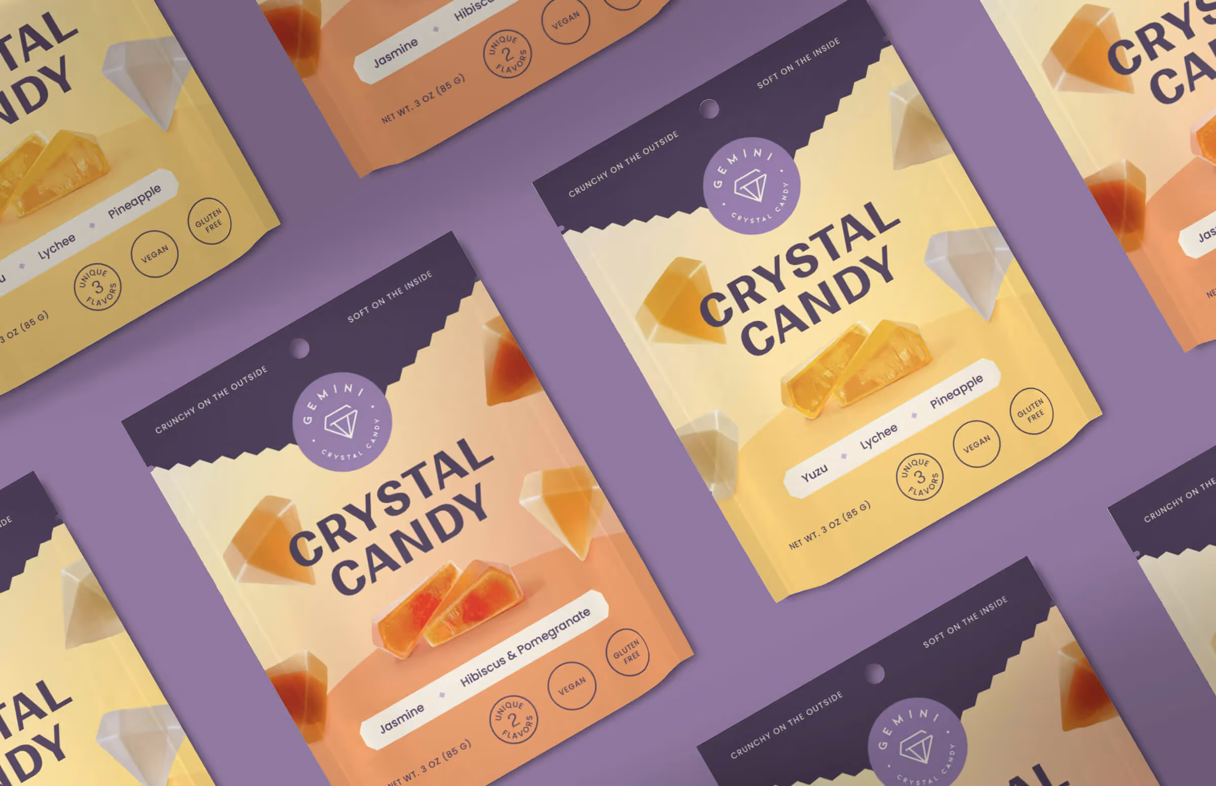 Gemini Crystal Candy pouch packaging mockup