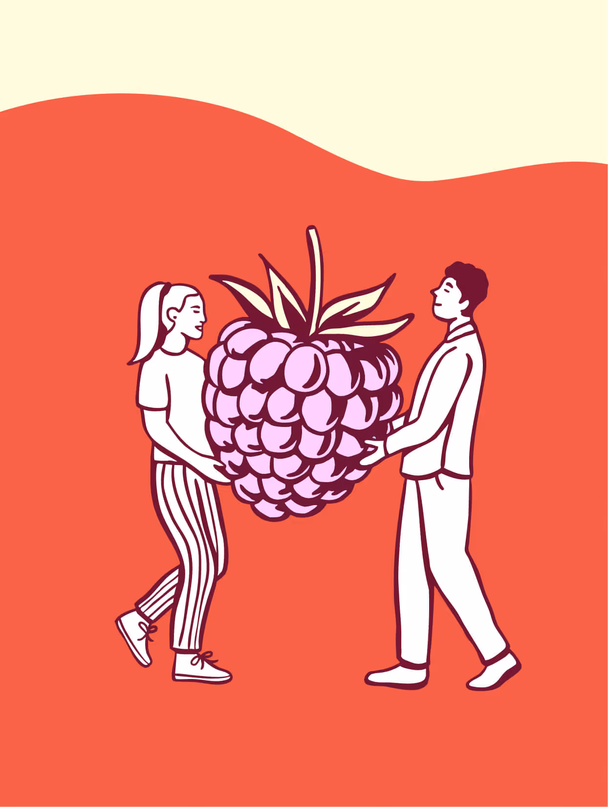 Maua Protein Popsicles custom illustration people carrying giant raspberry
