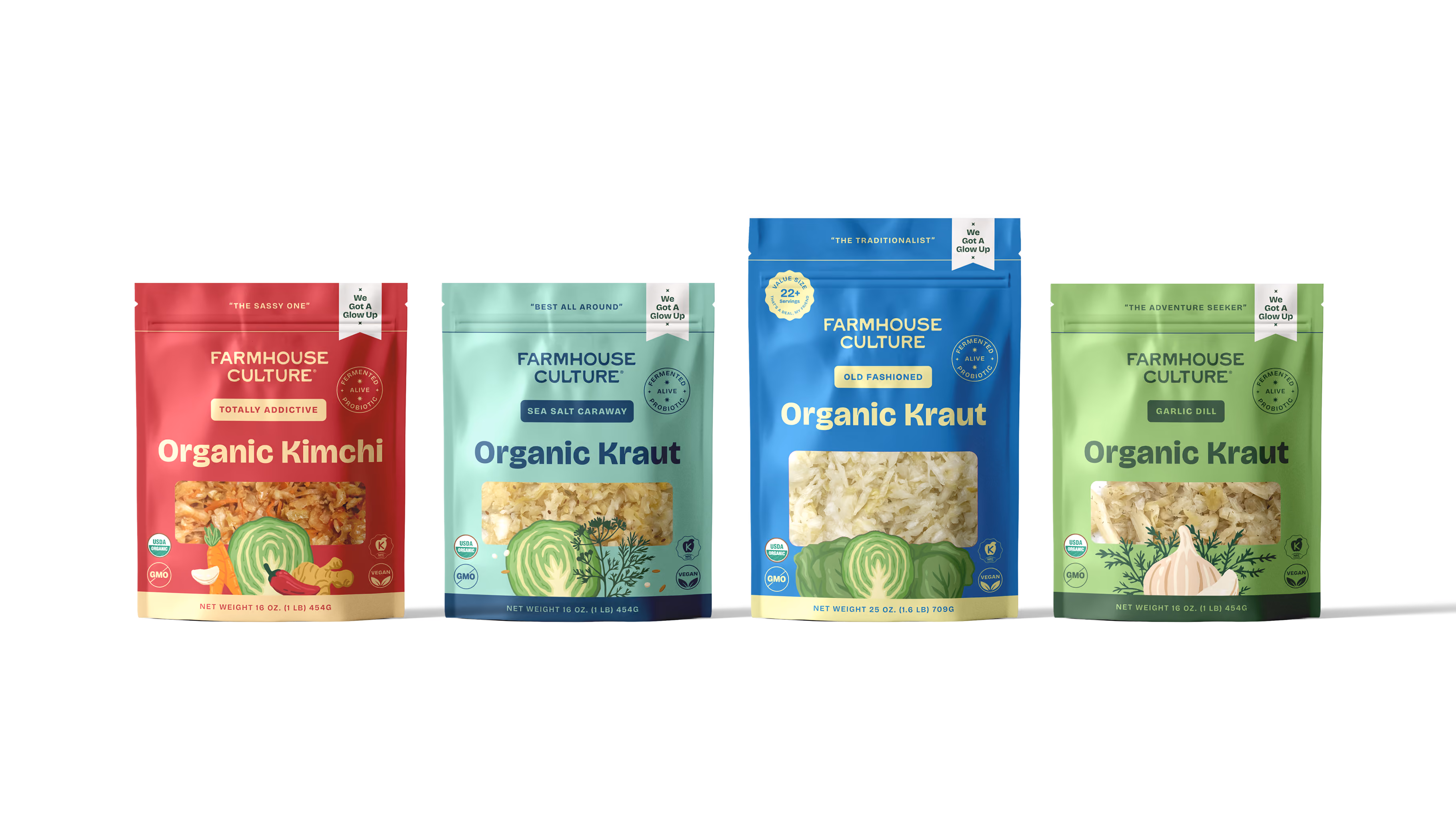 Farmhouse Culture sauerkraut kimchi stand up pouch product packaging design