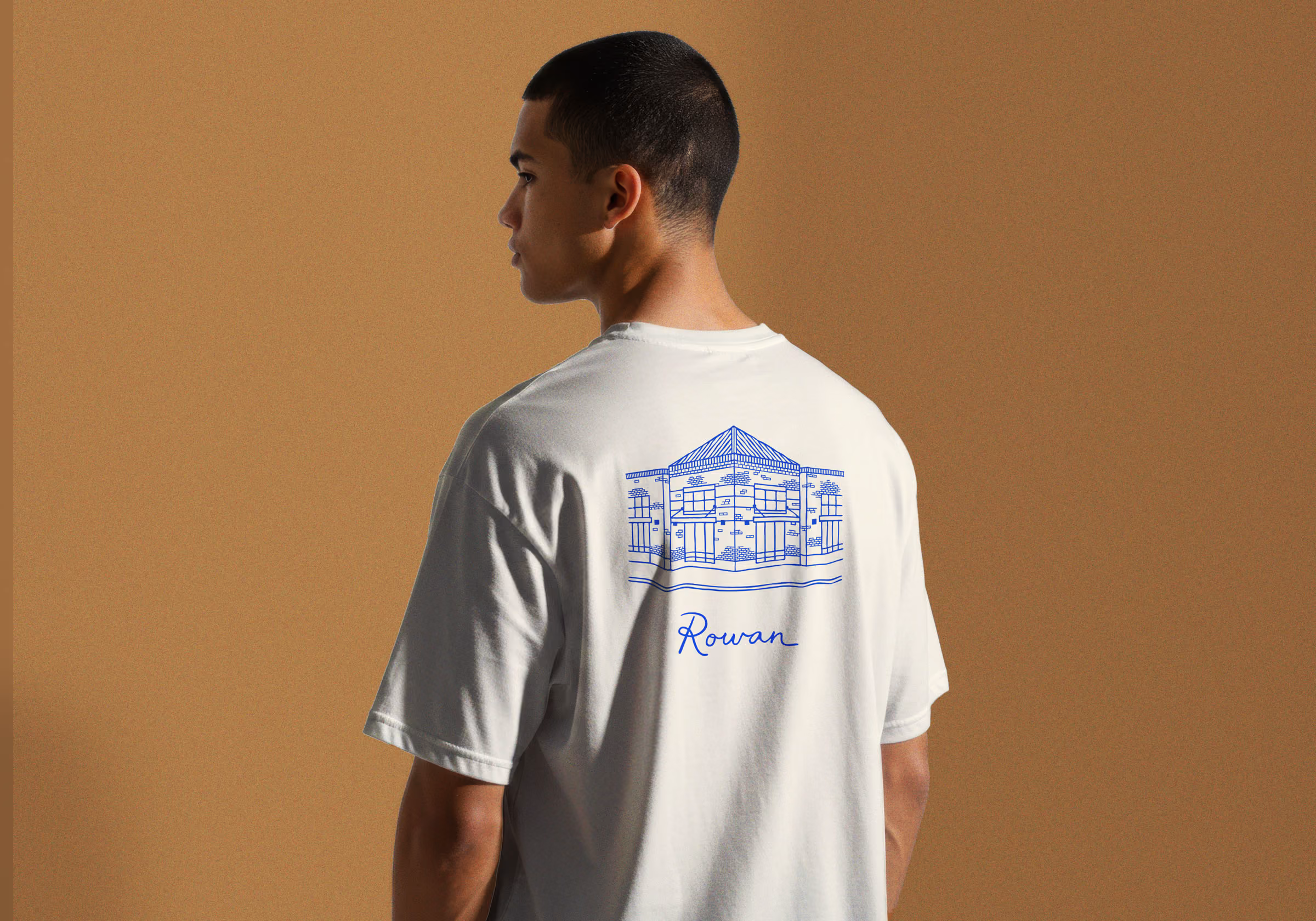 Rowan tshirt design with custom illustration of restaurant exterior