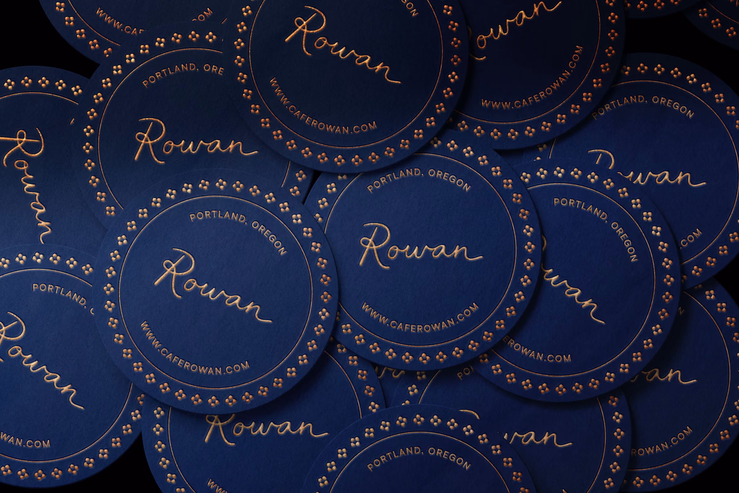 Rowan coaster design with embossed foil