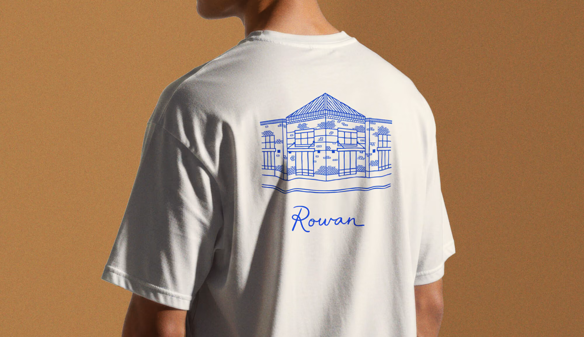 Rowan tshirt design with custom illustration of restaurant exterior