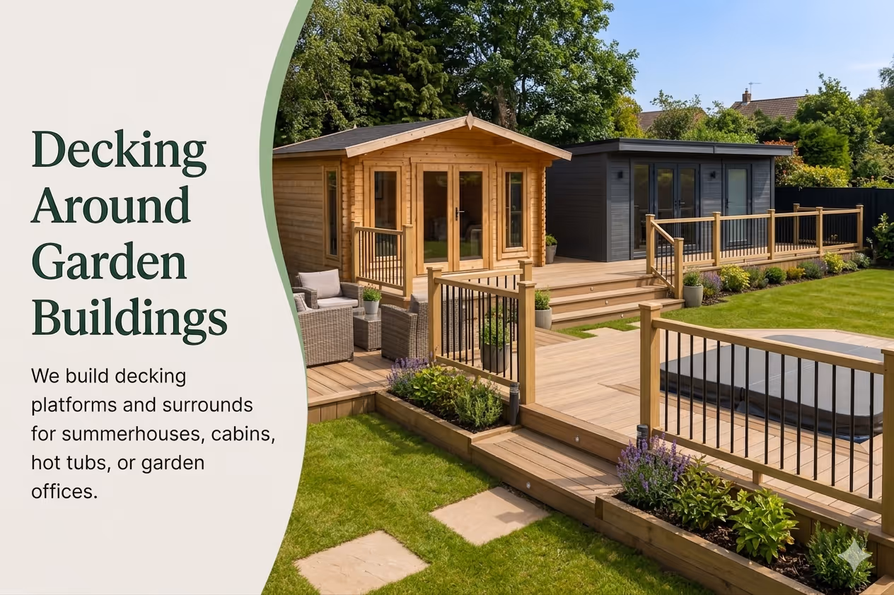 Decking around garden buildings