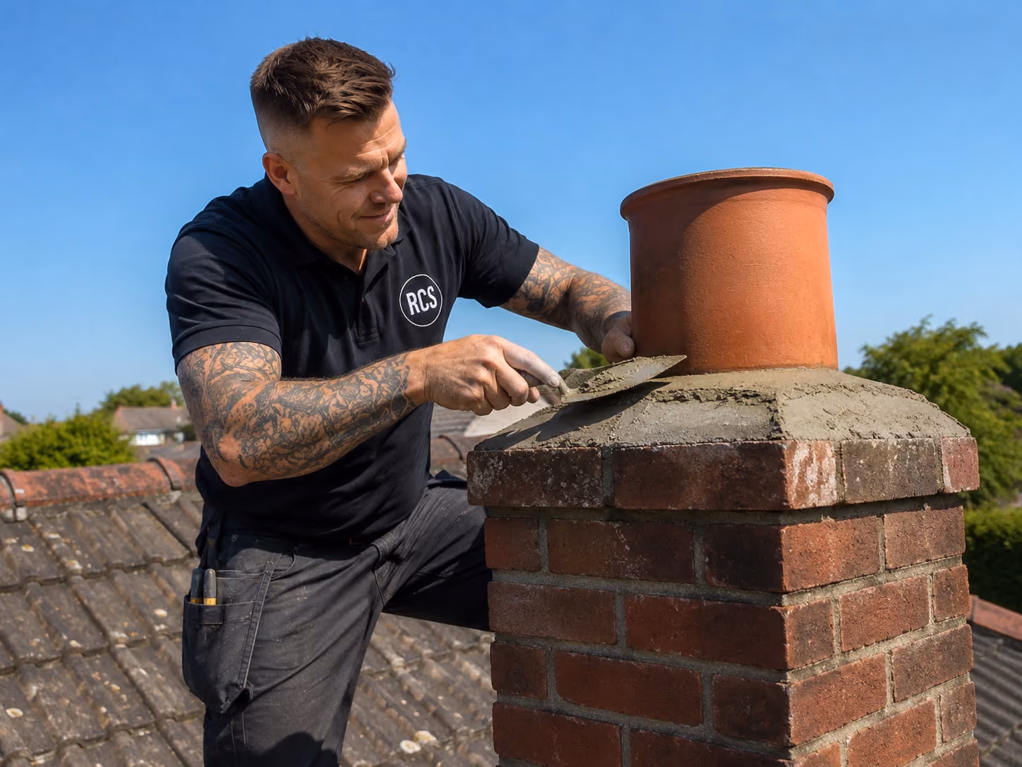 Chimney stack repointed to prevent leaks and brick movement