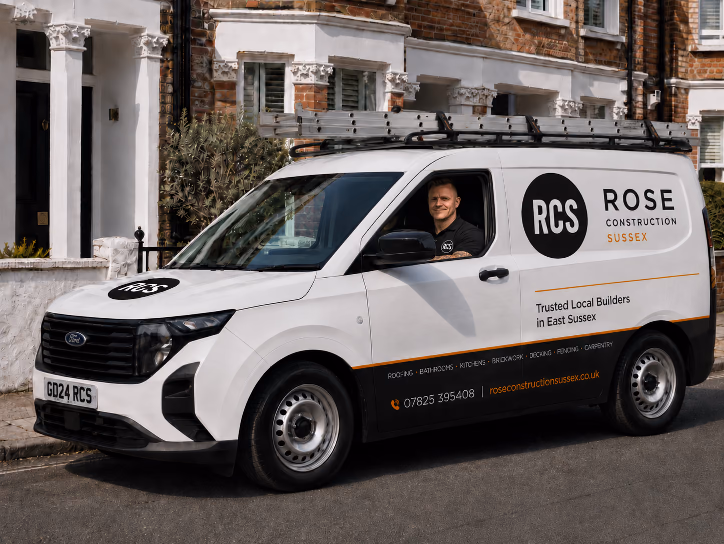 Rose Construction Sussex building van outside a home in East Sussex