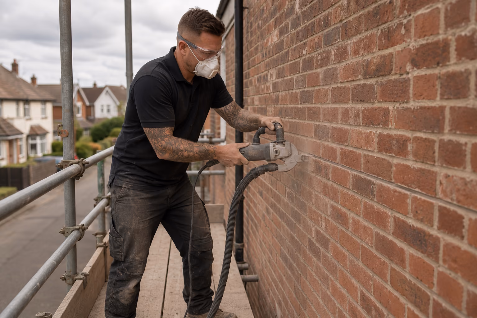 Brick wall repointed with fresh mortar