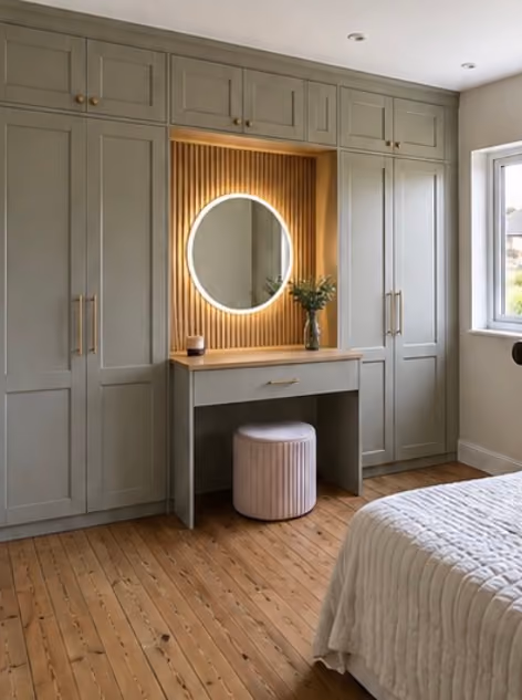 Completed fitted wardrobes with integrated dressing area