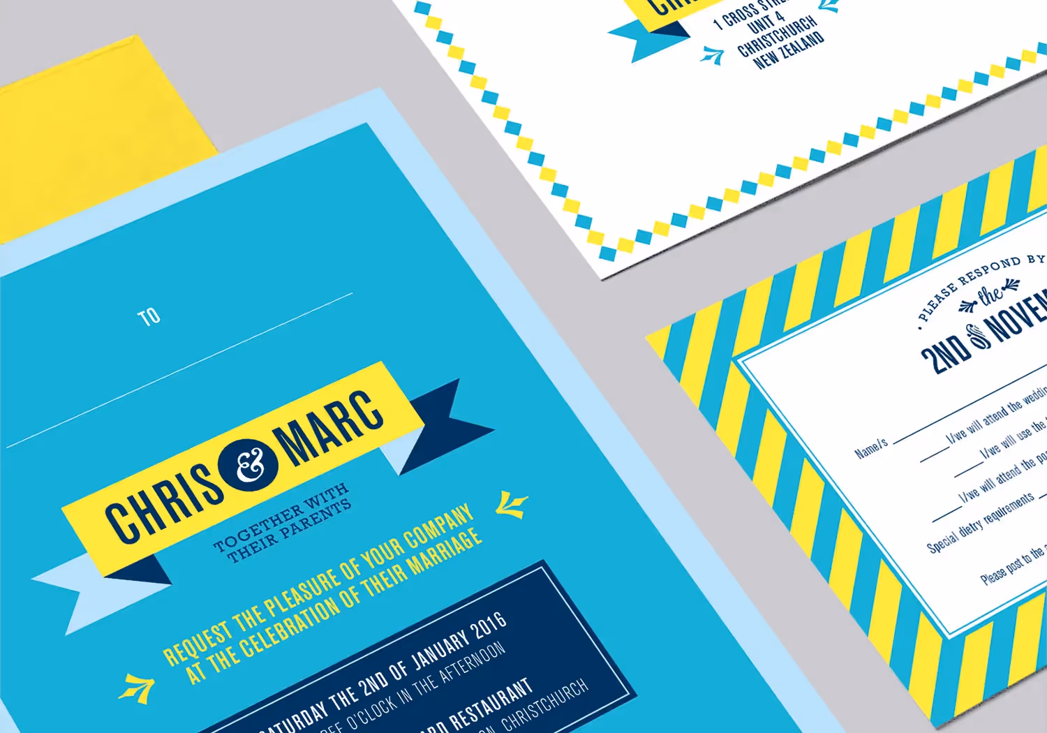 Melanie Fordyce - Fun & Colourful Wedding Stationery Design for Chris & Marc