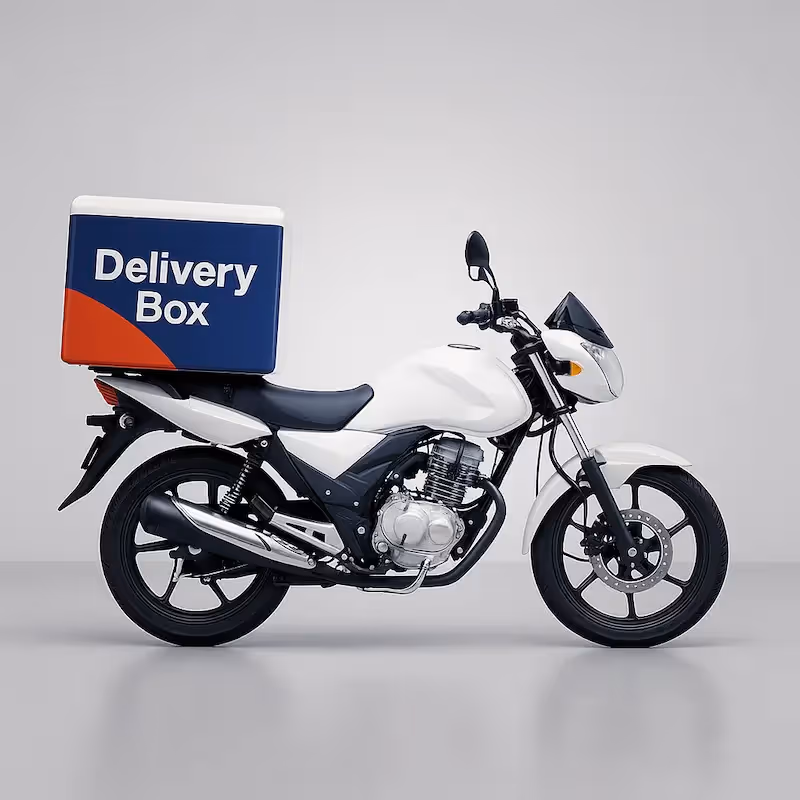 Branded vinyl graphics for motorcycles and delivery bikes promoting visibility.
