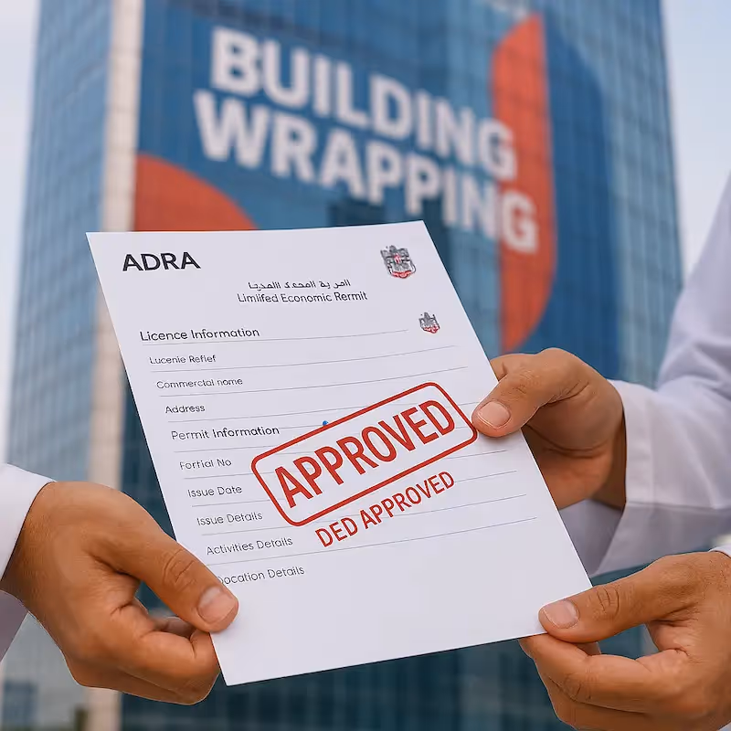 Building facade advertising permits including engineering review and municipality approvals.