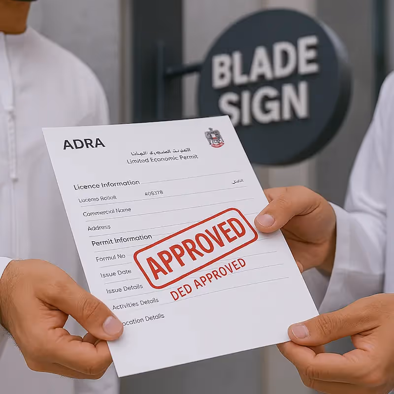 Projecting sign permits with structural engineering documentation and facade approvals.