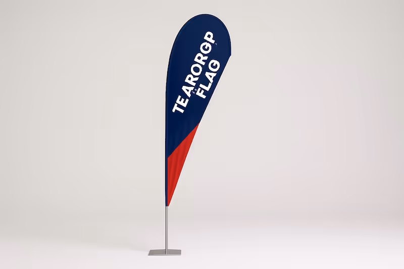 Stable teardrop-shaped flags designed for windy outdoor event locations.