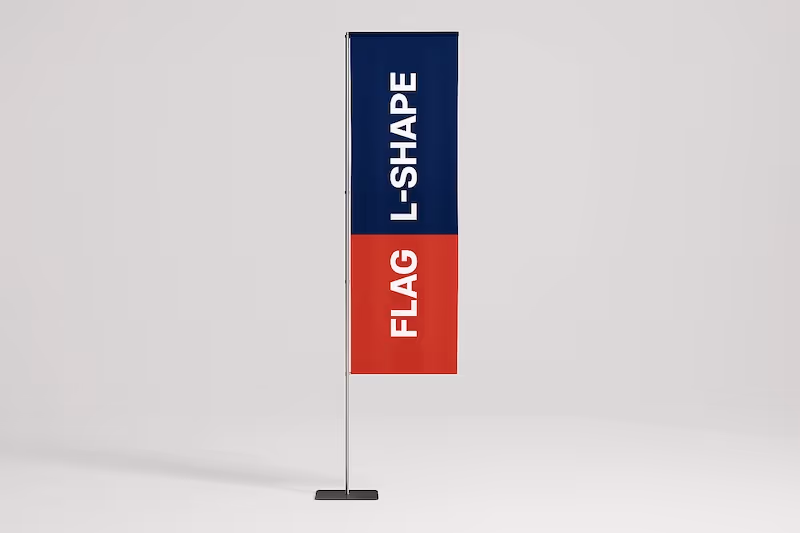 Rectangular rigid frame flags for outdoor advertising and event branding.