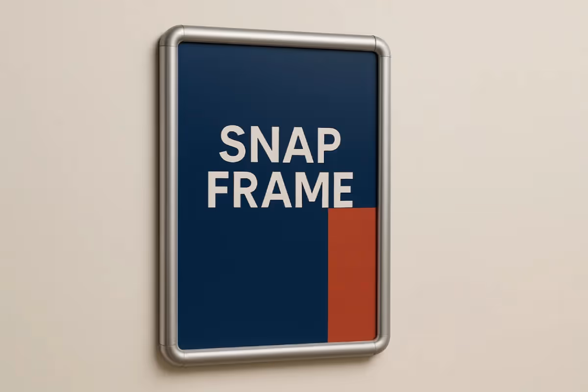 Quick-change poster frames with spring-loaded edges for wall mounting.