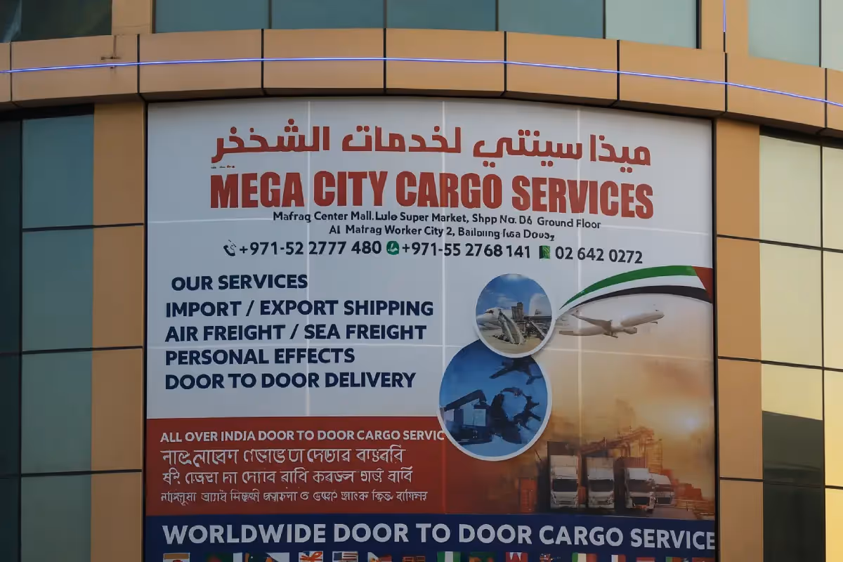 Exterior perforated one-way vision film with custom design allowing interior visibility while limiting exterior view for cargo office windows