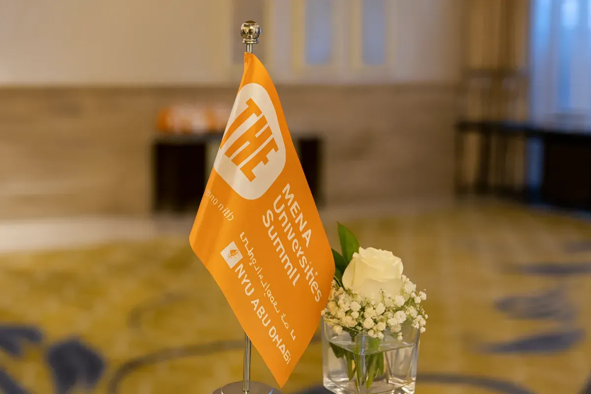 Design and production of a compact table flag for NYU Abu Dhabi, created for use at the MENA Universities Summit held at Abu Dhabi campus