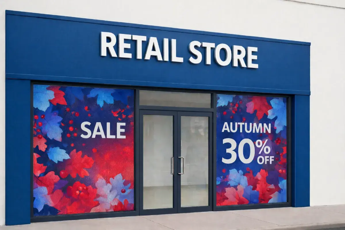 One way vision window film with perforated vinyl for storefront advertising and interior visibility