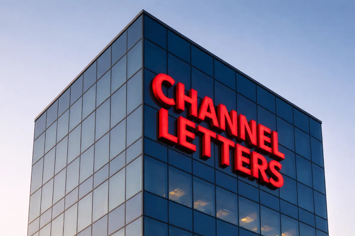 Exterior building 3D signage with dimensional letters for rooftop and facade brand visibility