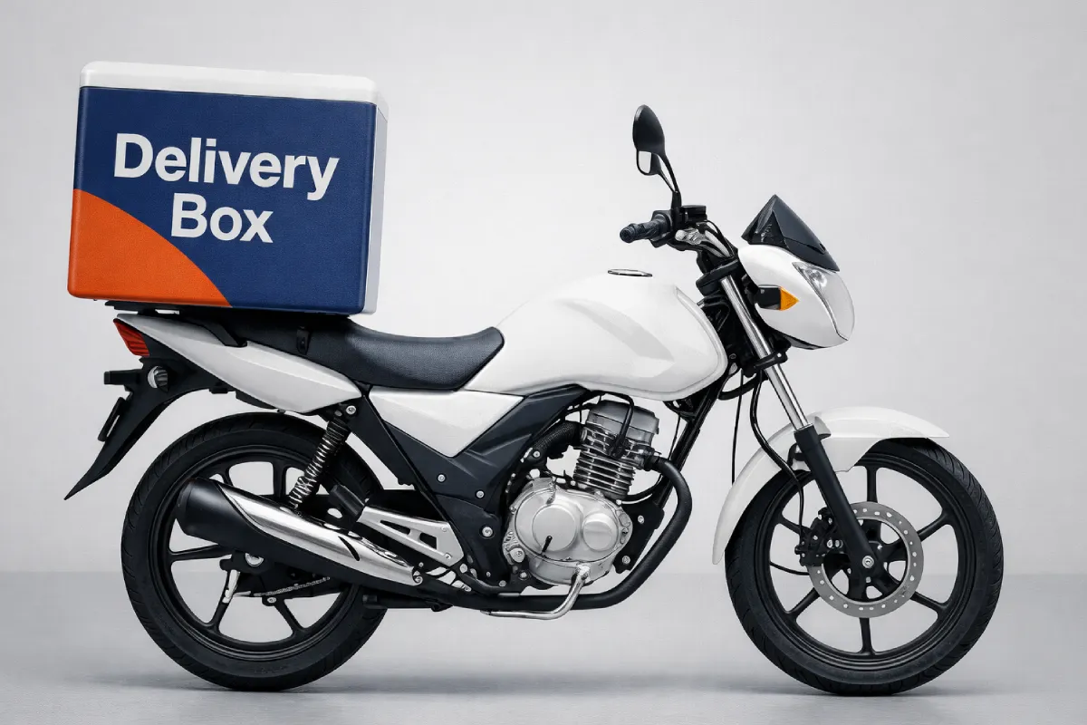 Branded vinyl graphics for motorcycles and delivery bikes promoting visibility.