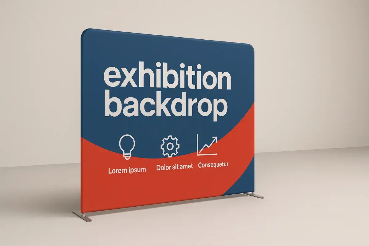 Tension fabric backdrop stand with custom graphics for events, photo ops, and media walls