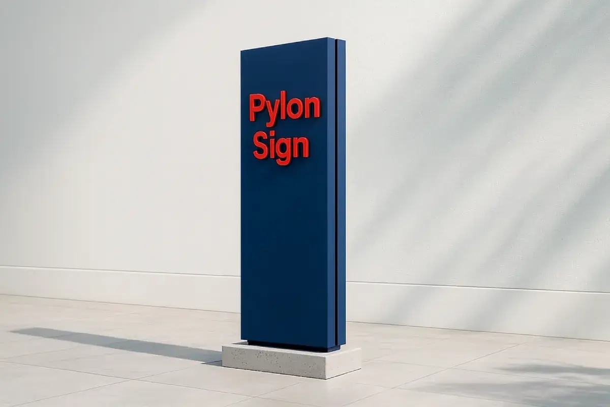 Tall pylon signs with freestanding structures for roadside visibility and multi-tenant identification