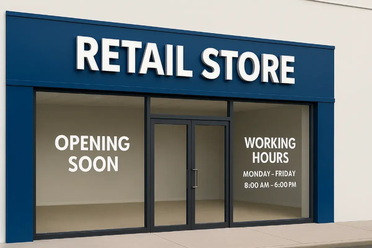 Window vinyl lettering with precision-cut graphics for storefront branding and glass door signage